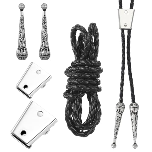 Xelsluthe 5PCS Bolo Tie Kit Bolo Tie for Men with Two Pendants PU Cord and Two Metal Slide Clasps for Men Women Western Style Cowboy Supplies