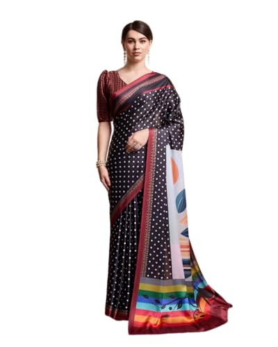 AARZA Womens Digital Polka Prints Satin Silk Ready To Wear Saree One Size Purple