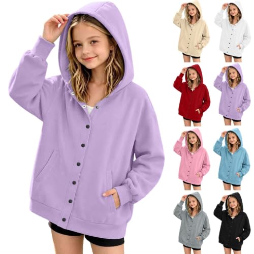 Girls Snap Closure Sweatshirts Long Sleeve Hooded Top with Pocket | Oversized Drop Shoulder Soft Comfy Sweatshirt with Pockets forSchool Lounge Outdoor Daily Wear Fall Winter - image 1