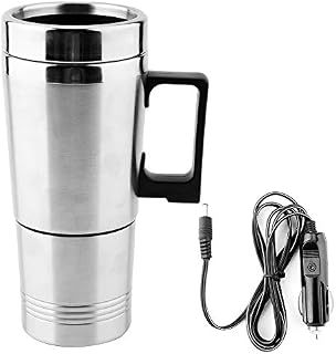 KIMISS 12V Electric Kettle, 350ML + 150ML Car Electric Kettle Stainless Steel Coffee Tea Thermos Water Heating Cup Drinking Cup Travel Kettle