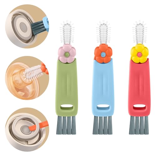Meliya Brosse de Nettoyage 3 en 1, Outil de Nettoyage Adapté aux Couvercles de Tasses, aux Bouteilles d'eau, aux Bberons, aux Claviers et aux Espaces de Cuisine Domestique, Rouge/Bleu/Vert