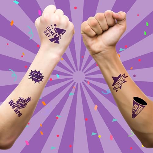 Demissle-200-Pcs-Team-Spirit-Temporary-Tattoos-Cheerleading-Number-1-Temporary-Tattoos-Softball-Soccer-Baseball-Tattoos-Face-Body-Stickers-Removable-Tattoo-Markers-for-Skin-School-Spirit-Item-Purple