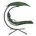Produktbild SONGMICS Schwebeliege, Hängeliege mit Gestell und Sonnenschirm, Hängesessel mit 5 cm Dicker Auflage, Hängeschaukel, Terrasse, Balkon, Garten, bis 150 kg belastbar, dunkelgrün GHC10GN