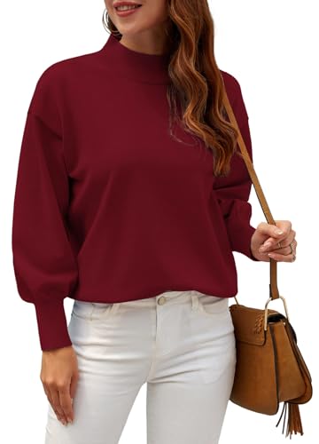 Image of WEACZZY Women's Sweater Mock Neck Long Lantern Sleeve Lightweight Knit Tops