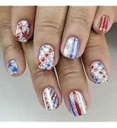 24 Pcs 4th of July Press on Nails Short Square Fake Nail USA Independence Day False Nails with Re...