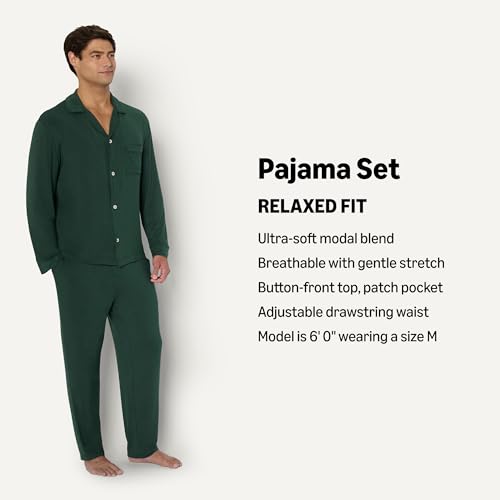 Image of Amazon Essentials x Sofia Grainge Men's Long Sleeve Relaxed Fit Breathable Modal Jersey Pajama Set, Loungewear