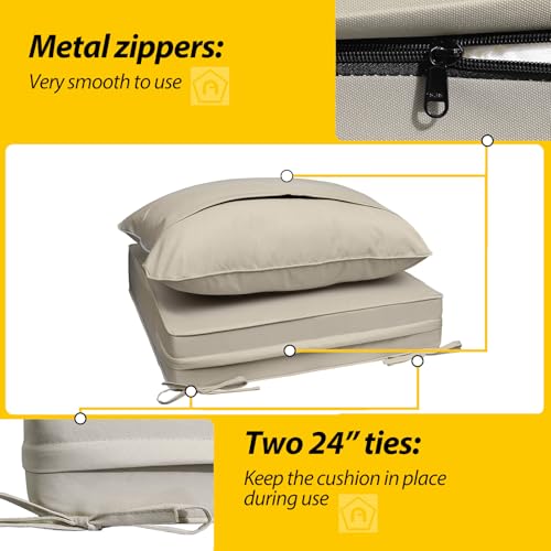 Image of AAAAAcessories Outdoor Seat Cushions for Chairs, Fade-Resistant, Waterproof Patio Furniture Replacement Cushions, 24 inch x 24 inch x 5 inch + 24 inch x 19 inch, Set of 2, Khaki Beige