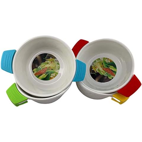 DataPrice Juego Cuencos de Cocina. Set de 4 Cuencos de Cerámica Blanca con Asas de Silicona Cover