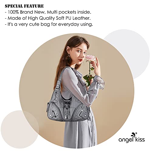 Angelkiss Hobo Purses and handbags for Women Satchel Leather Handbag Women Purses Large Daily Shoulder Bags - Thumbnail 2