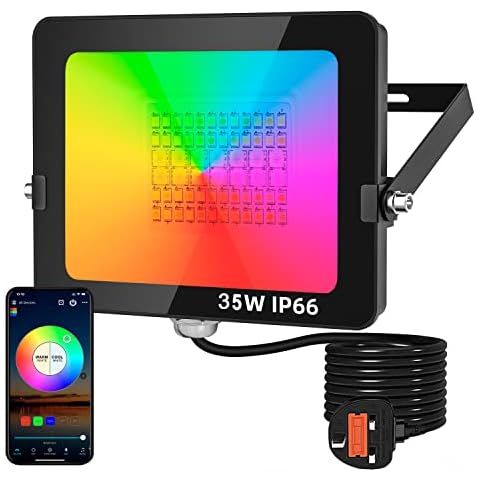 35W RGB LED Flood Light,Totofac Bluetooth APP Control Dimmable Color Changing Floodlight,IP65 Waterproof Outdoor Landscape Lights,Timer & Music Sync & 16 Million Colors Cover