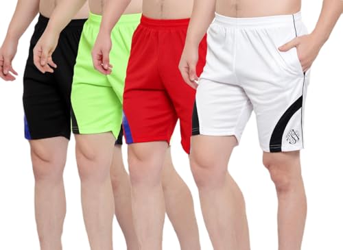 Image of Dia A Dia Men's Polycotton Running Sports Gym Shorts Pack of 4 Black Parrot Red Purple