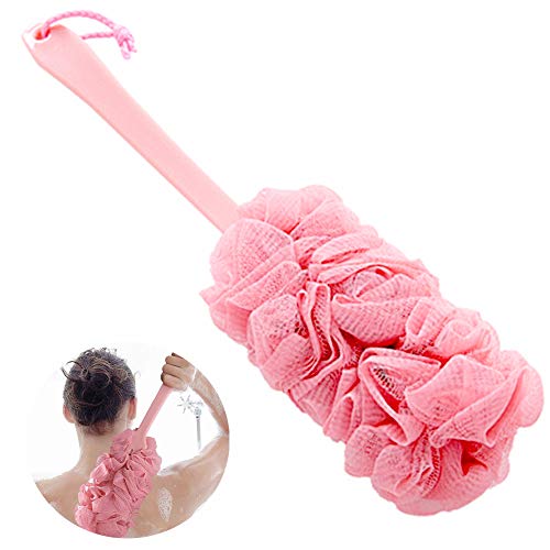 Limeow Fleur de Douche avec Manche Long Manche Brosse de Bain à Suspendre Brosse Dos Suspendue Brosse Eponge pour Bain Durable Brosse de Douche pour les Femmes et Hommes Loofah Exfoliante (Rose)