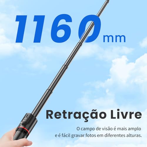H'MASTON Tripe para Celular Pau de Selfie com Iluminação Bastao de Selfie com Controle Remoto Bluet