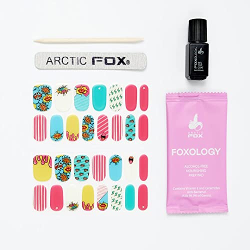 Foxology By Arctic Fox Vegan And Cruelty Free Semi Cured Gel Nail Polish Strip Kit Includes 30 Nail Strips, An Alcohol Free Nourishing Prep Pad, A Gel Top Coat, A Wooden Cuticle Stick, And A Nail File (Comic Strip) #TOP3