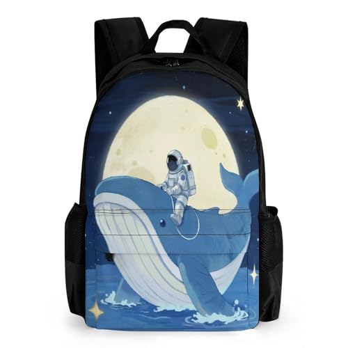 Supdreamc Lightweight Rucksacks for Climbing Outdoors Walking Cycling - Large Capacity Anti-Theft Multipurpose Carry On Bag, Astronaut Ride A Whale To Moon Art Camping Outdoor Backpack