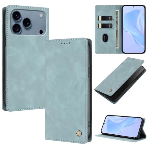 Étui iPhone 17 Pro bleu lac anti rayure rabat cuir robuste