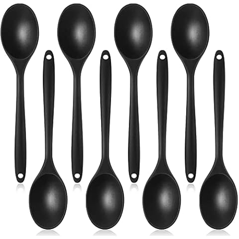 8 Pcs Silicone Spoons for Cooking Black Large Mixing Spoons Heat Resistant Stirring Spoons Non Stick Cooking Utensil for Kitchen Baking Serving Tools Cover