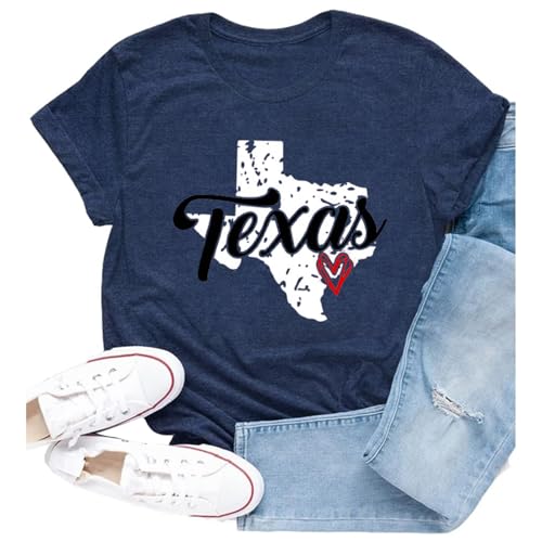 Cutesong Texas Shirts for Women Texas State Map T-Shirts Texans Hometown Pride Love Tee Tops Blue