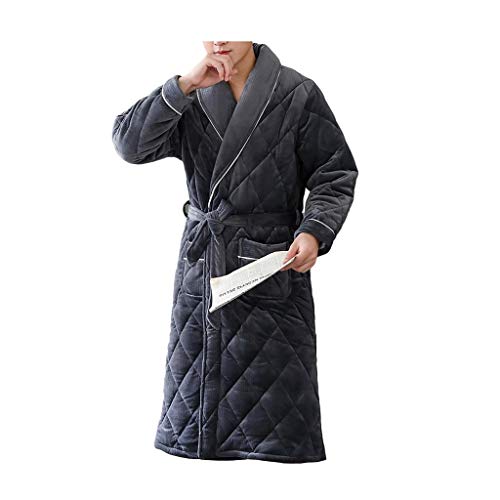 WYH Robe Shower Men's Big Tall Full Length Long Bathrobe House Coat Pajamas Cotton Coralline Plush Shawl Robe Sleeping Bathrobe Gowns (Color : Blue2, Size : Large)