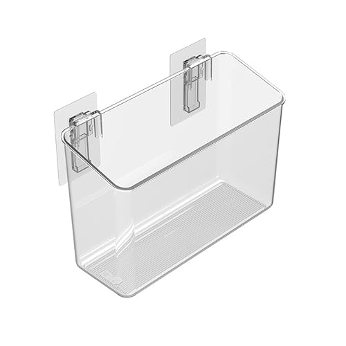 Amtido Bathroom Caddy Shelf | Self-Adhesive No Drilling | Wall-Mounted Shower Storage Organiser for Bathroom and Kitchen Organisation - Clear PET Plastic (Medium - Tall - 26.3cm x 18.2cm x 10.7cm)