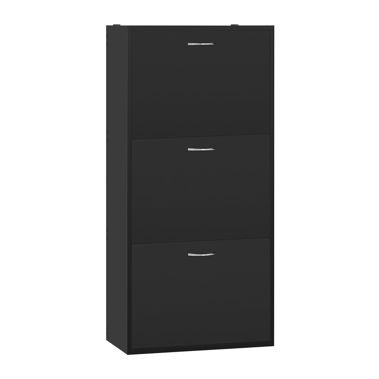 WOLTU Zapatero de Entrada, Armario de Zapatos con 3 Puertas Abatibles, Zapatero Estrecho de Recibidor Pasillo Salon, Estantes Ajustables, Capacidad 14-18 Pares, 58x23x118 cm, Negro | Para 14-18 pares de zapatos, adecuado para pasillos y salones, 58 x 23 x