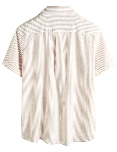 Vatpave Mens Striped Summer Shirt Casual Button Down Short Sleeve Beach Shirts Large Khaki Tropical Shirts #TOP2