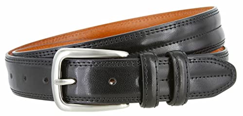 Men's Belt Center Stitched Smooth Genuine Dress Leather Belt 1-1/8"(30mm) Wide (Black, 40)