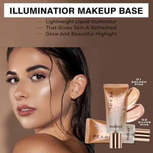 Image of Maliao Pearl Illuminator Makeup Base - Bright Pearl Color for Instant Skin Brightening (GOLDEN PINK) 40g