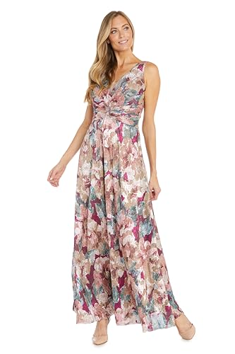R&M Richards Women's Metallic Floral Formal Dress