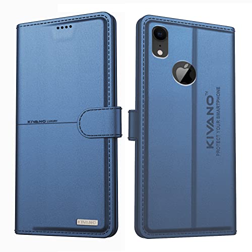Image of KIVANO PROFESSIONAL SERIES Wallet Case for iPhone XR | LUXURIOUS DESIGN | HANDCRAFTED UNIQUE | PREMIUM | PU Leather Flip Cover | Card Slots | Kickstand | Protective Case | Magnetic Closure - Dark Blue