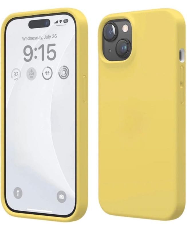 Image of Premium Liquid Silicone Case for iPhone 14 - Slim Full Body Protective Back Cover with Soft Microfiber Lining, Anti-Slip Grip Scratch Resistant Phone Case (Yellow)