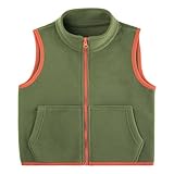 ANIMQUE Eltern-Kind Polar Fleece Gilet Jungen Mädchen Weste Einfarbig Stehkragen Fleeceweste Reißverschluss Kinder Ärmellos Jacke, Oliv 110