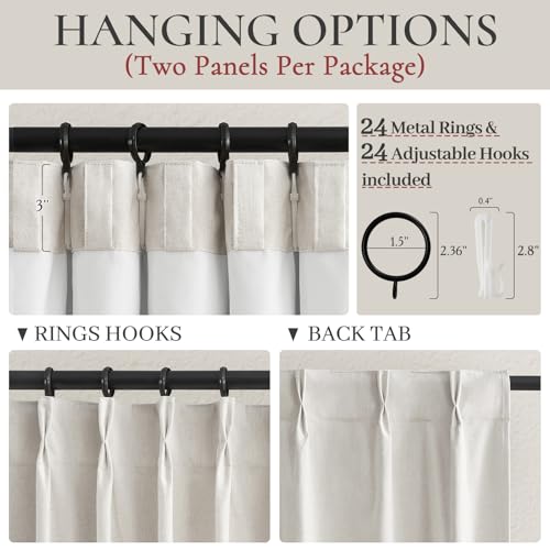 Image of Curtains 70 Inches Wide Thick Linen Pleat Curtain 2 Panels Set for Sliding Glass Doors, Birch Neutral Pinch Pleated Blackout Bedroom Curtains with Hooks Rings & Ceiling to Floor Windows (70 inchWx90 inchL)