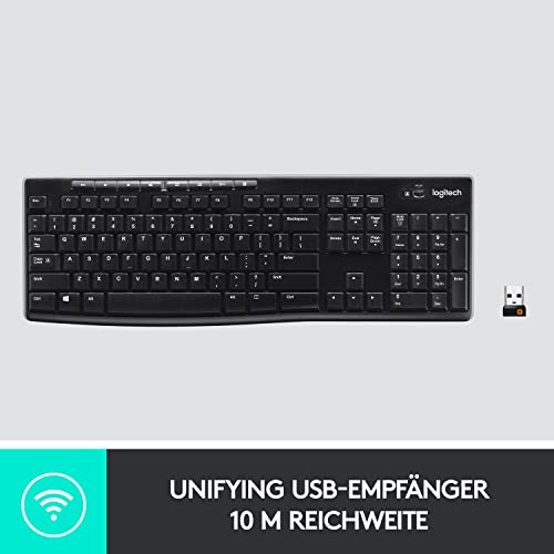 Logitech K270 Kabellose Tastatur für Windows, 2,4 GHz kabellos, Standardgröße, Nummernblock, 8 Sondertasten, 2 Jahre Batterielaufzeit, Kompatibel mit PC, Laptop, Deutsches QWERTZ-Layout - Schwarz – Bild 5