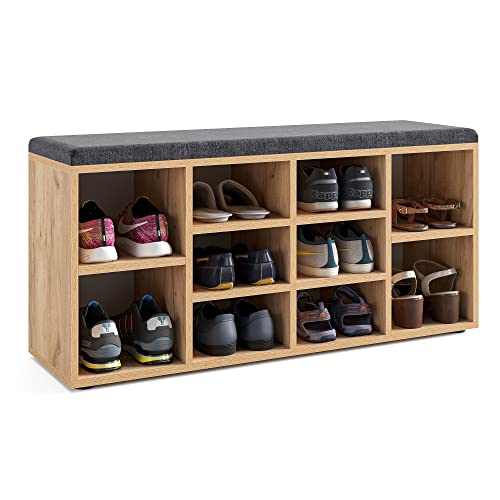 KOMTO Schuhbank mit Sitzfläche - Schuhregal Honig Eiche 104 x 50 x 30 cm...