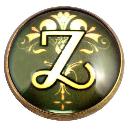 ピンバッジアルファベット「Z」 筆記体 ピンズ 大文字 アンティーク風 ピンバッチ 花柄 CABOCHON ALPHABET #Z ピンズ