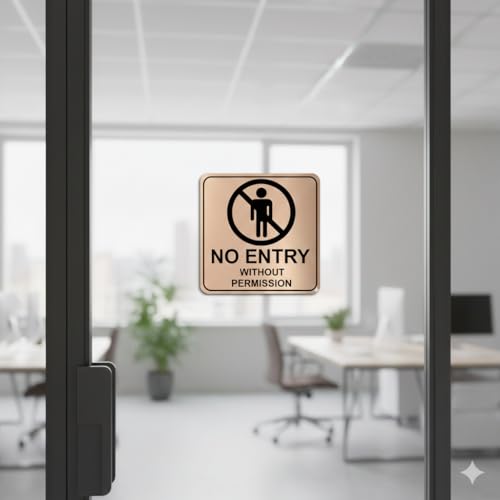 Image of Premium No Entry Without Permission Sign Board | 8 Inch Brushed Rose Gold Acrylic Signage | Professional Restricted Area Name Plate with Self-Adhesive for Salon, Office, Bank & Hospital