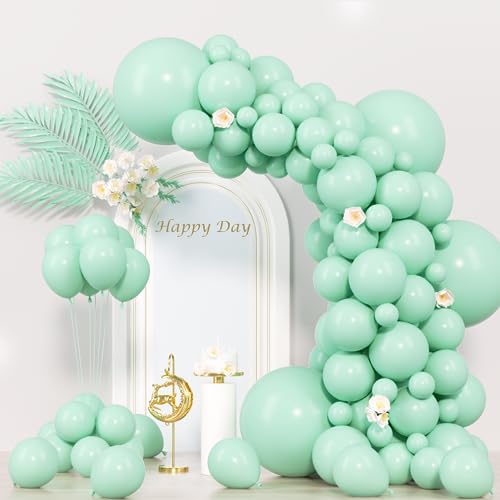 Image of Voircoloria 130pcs Mint Green Balloons Different Sizes 18 inch 12 inch 10 inch 5 inch Pastel Light Green Balloons for Boys Girls Birthday Baby Shower Gender Reveal Wedding Decorations