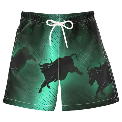 Boys Beach Board Shorts Funny Ox Animal Green Swim Trunk Teen Swimwear 8-16Y
