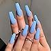 Fstrend 24Pcs False Nails Matte Full Cover Medium Ballerina Coffin Natural Blue Acrylic Fake Nails Punk Christmas Party Prom Clip on Nail for Women and Girls