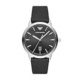 Emporio Armani Uhr für Herren , DreizeigerDatumswerk, 43mm Silbernes Edelstahlgehäuse mit Lederarmband, AR11193, Grau