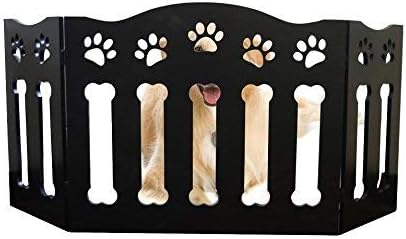 Wood Paw & Bone Decor Folding Pet Gate in Black