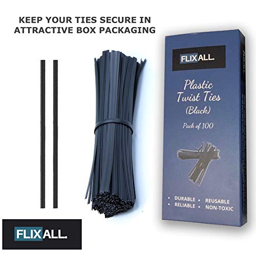 Flixall. 5 Inches Twist Ties Pack Of 100 - Premium Quality Reusable Black Plastic Coated Twist Ties For Bags, Cords - Bread Ties For Household #TOP3