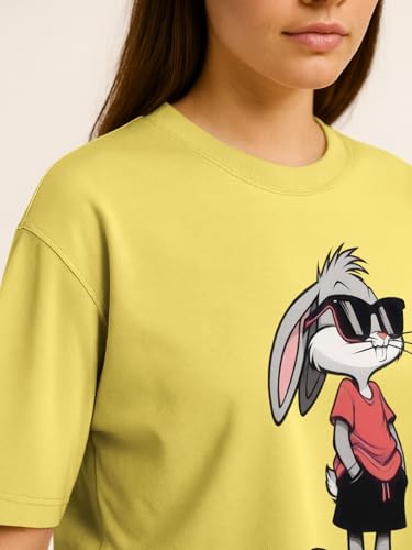 Image of HELLCAT Beige Printed Loose Fit Crew-Neck Crop T-Shirt for Women