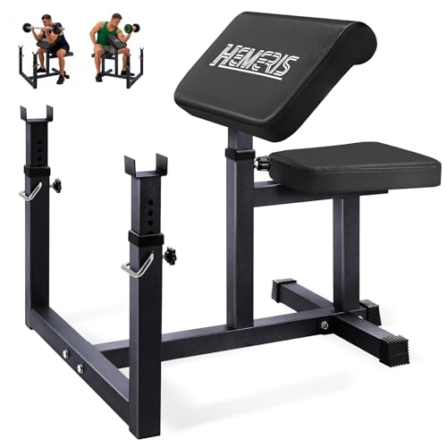 HEMERIS Preacher Curl Bench Max Load 450 LBS Strength Training Bench Home Gym Bench Fitness Equipment 6-Level Seated Barbell Dumbbell Bicep Curl Machine Weight Bench(Black)