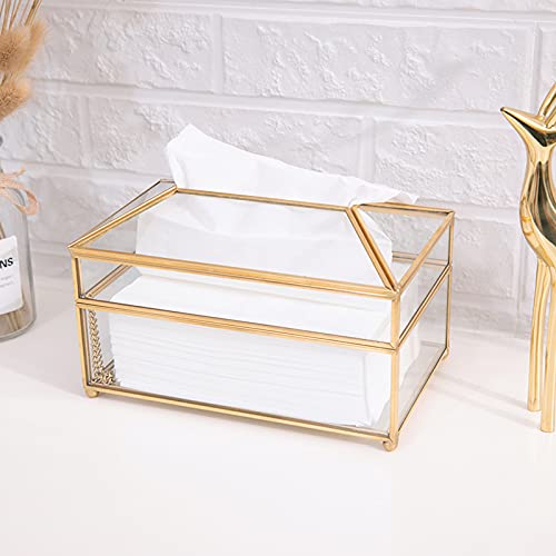 HARLIANGXY - Caja de pañuelos de papel para baño u oficina, práctica caja de metal y cristal, para el baño o la oficina, dispensador de pañuelos de papel retro, caja de pañuelos Cover