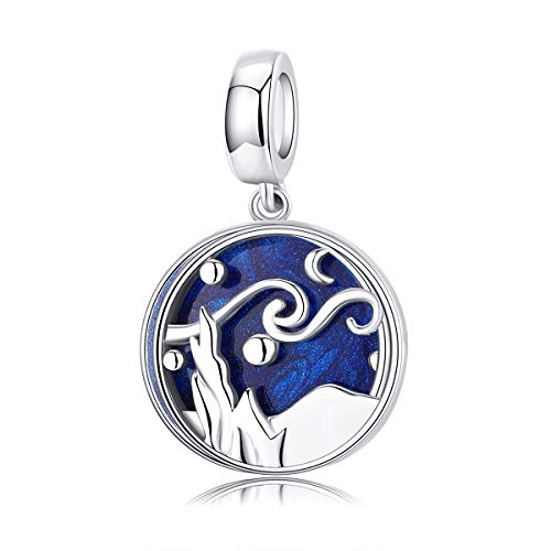 925 Sterling Zilver Sterling Sky Night Blauw Emaille Hanger Bedel Compatibel met Pandora Armband Ketting