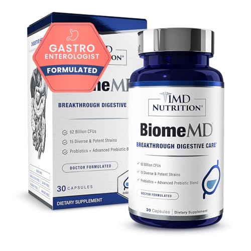 1MD Nutrition BiomeMD Probiotics | 62 Billion CFUs 15 Comprehensive Strains - Pro & Prebiotics | Doctor-Formulated for Digestive Health & Immune Support | 30 Capsules