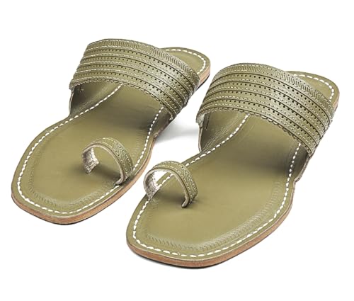 Image of KORAKARI Mens Kolhapuri Chappal, Handcrafted Sandal, Smooth and Comfortable Flip Flops Slipper Anti Slip Design Genuine Leather Traditional Footwear.
