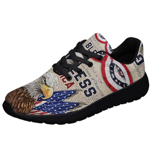 Sonzj-II Patriotic 4th of July Shoes Independence Day American Flag Print Sneakers Lightweight Comfortable Running Shoes for Men Women